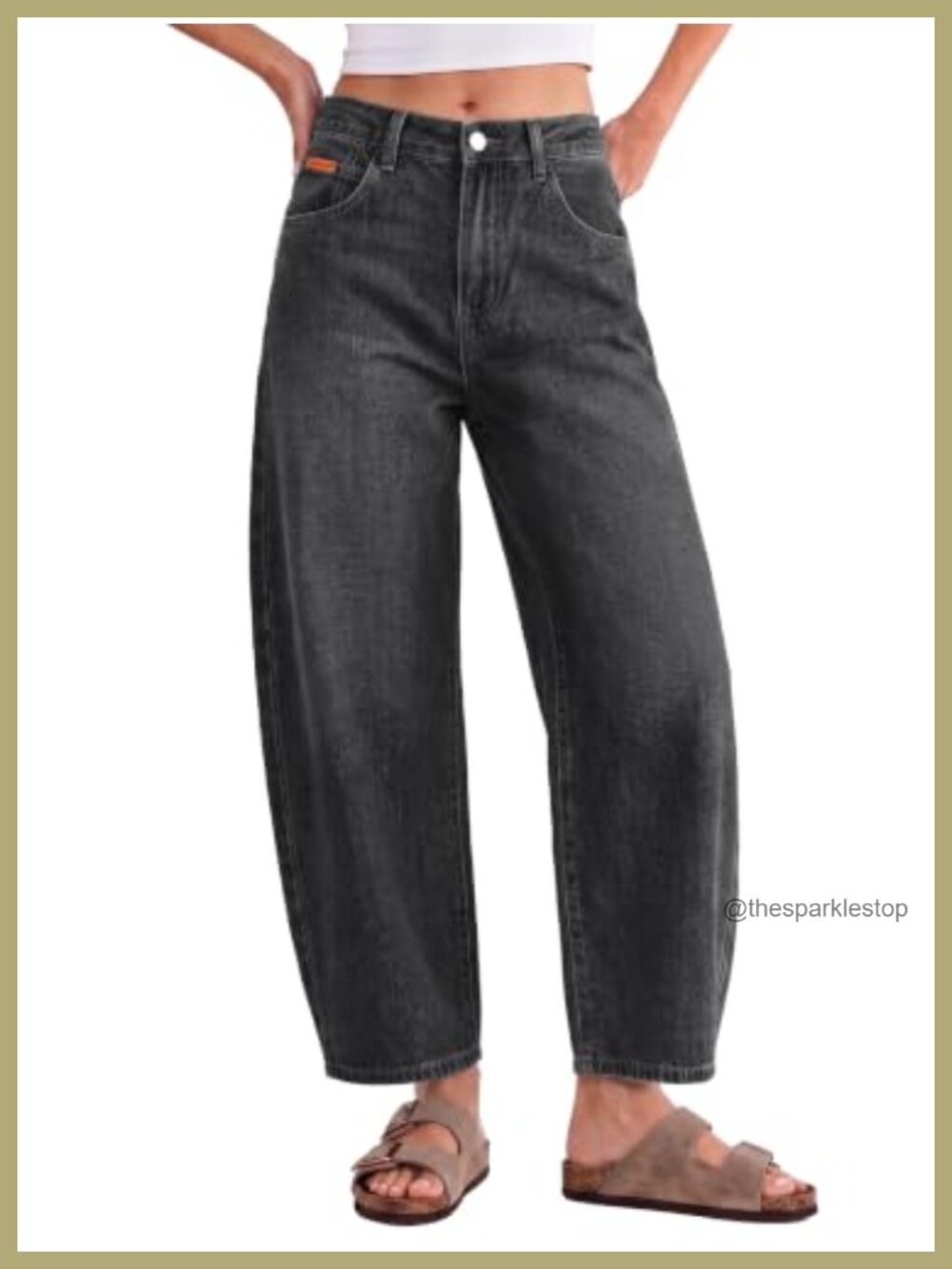 Barrel Jeans Elastic Waist Baggy Cropped Denim Ankle Pants